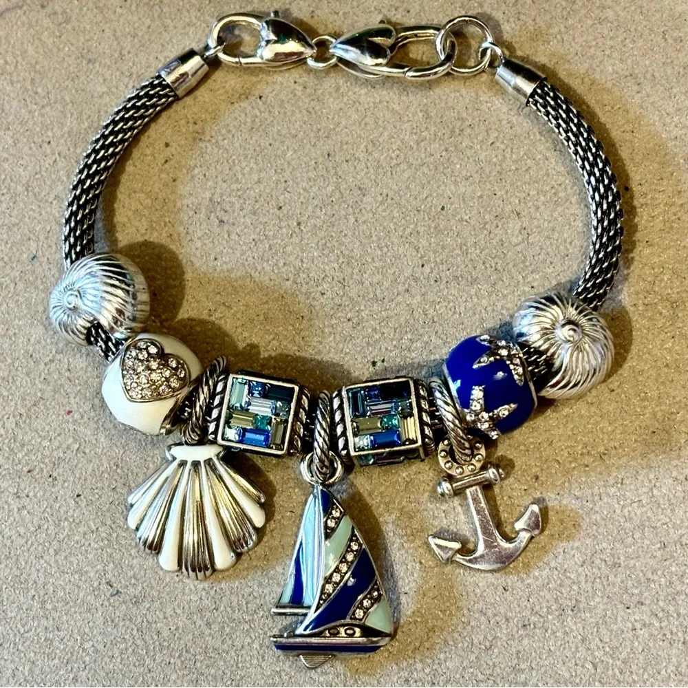 🆕Listing! Brighton Set Sail charm Sailboat in blue & aqua with crystals Retired